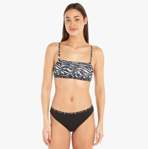 Calvin Klein 1996 COTTON 2 Pack Unlined Bralette Womens Black/Tiger Print