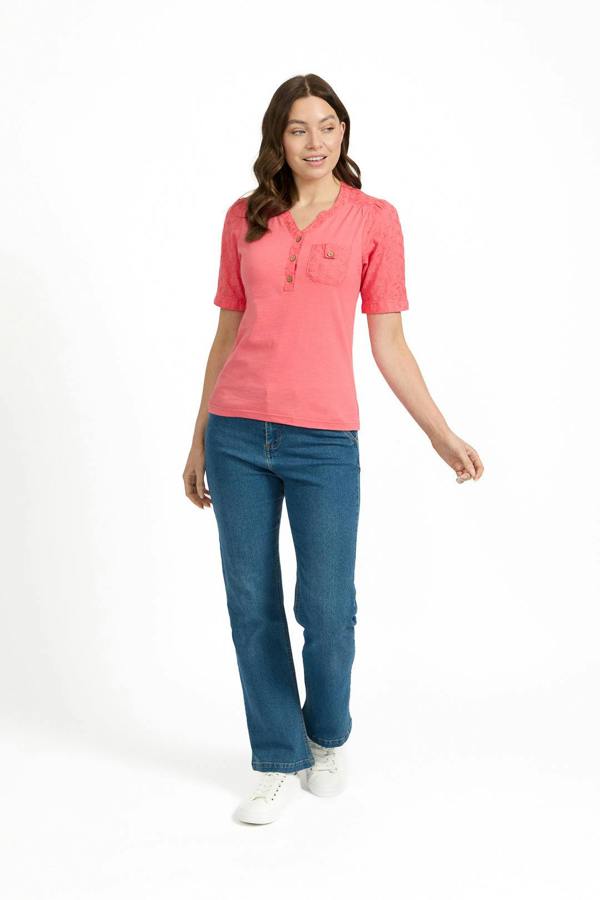 Mudflower V-Neck Button-Up Floral Embroidery Top