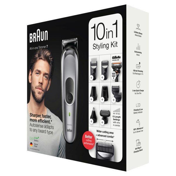 Braun All-in-One Trimmer 7 MGK7220 Hair Clipper 10-in-1 Beard Trimmer Men for Face, Hair & Body