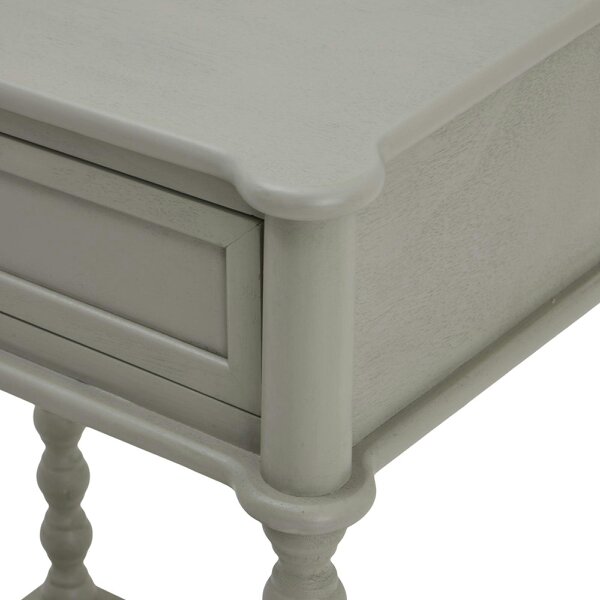 Wyld Haus Thuy Grey Wood One Drawer Side Table Bottom Shelf