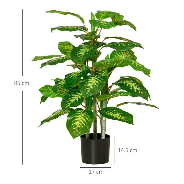 Faux rose plant with pots, green leaves and black pot, 95 cm height shown