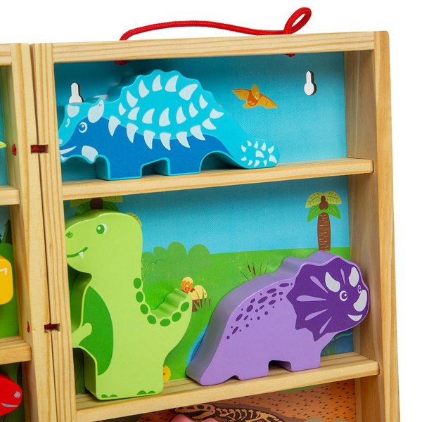 Bigjigs Toys Wooden Dinosaur Play Box With 5 Dinosaurs & 2 Fold-Out Play Mats