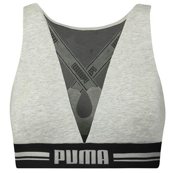 Puma iCotton Modal Stretch High Neck Bra wth Mesh, Grey Melange/Silver