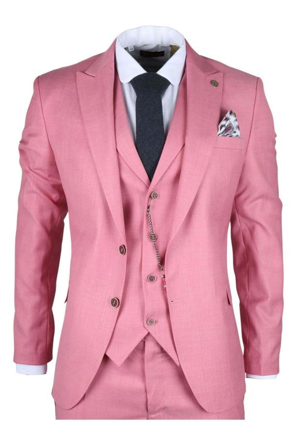 Infinity Leather Men's 3 Piece Pink Tailored Fit Party Suit Race Day