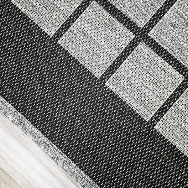 Viva Rugs Non-Slip Black Grey Rug Geometric Border Design Flat Weave Kitchen Dining Room Living Room Area Mat