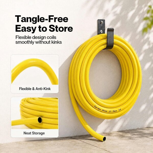 Traderight Hose Pipe 50M 12.5Mm Reinforced PVC for Outdoor Garden Wash Yellow