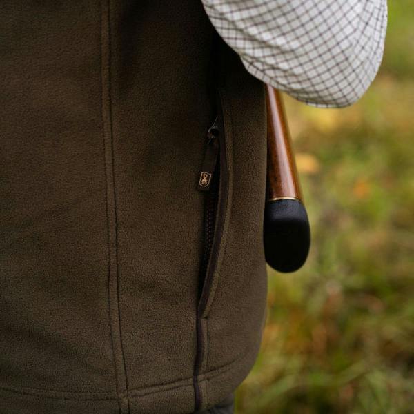 Close-up of Deerhunter Eagle waistcoat pocket with concealed zip detail