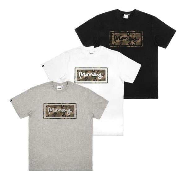 Money Mens Camo Box T-Shirt (Pack of 3) - Black/White/Grey Melange - 