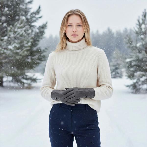 Infinity Leather Womens Italian Leather Winter Stitch Line Design Soft Wool Lining Gloves - L-GLV-301
