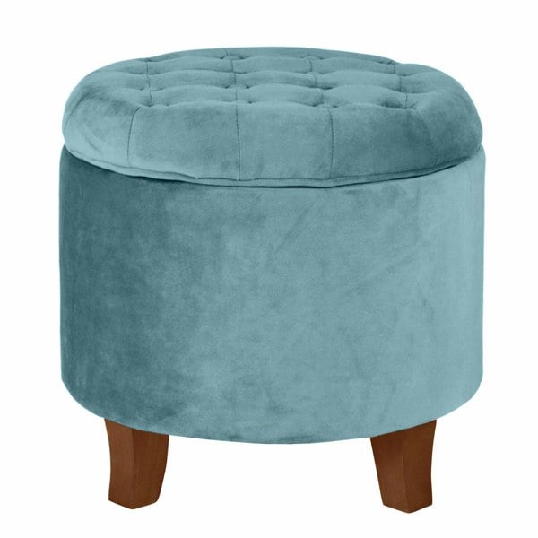 Luxury Living Cambridge Tufted Round Storage Ottoman Footstool - Teal