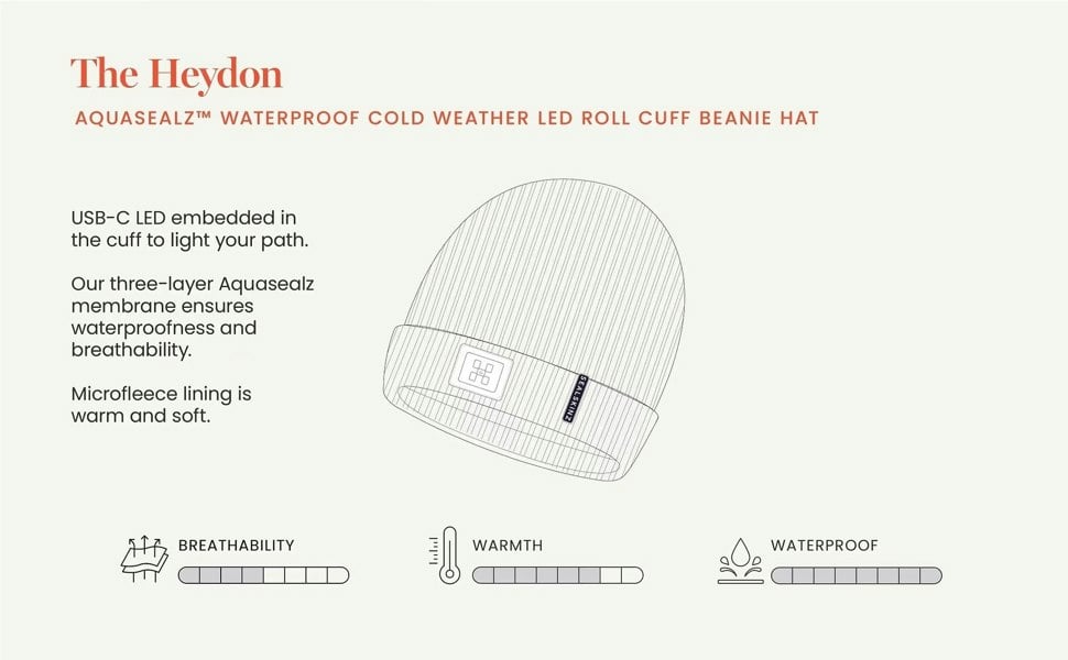 Sealskinz Heydon Aquasealz™ Waterproof Cold Weather LED Roll Cuff Beanie Hat