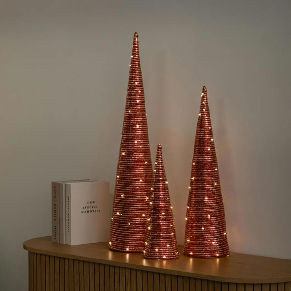 Samuel Alexander Set of 3 Light Up Christmas Cone Trees with Warm White LEDs & Timer