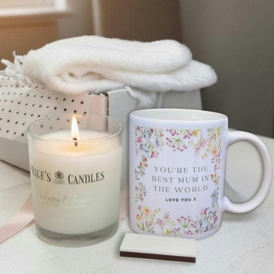 Aye Do Gifts Personalised You're the Best Mum in the World Mug, Candle & Socks Gift Hamper | Birthday Gift