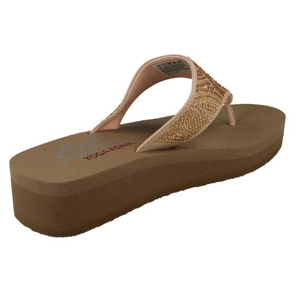 Skechers Ladies Skechers Toe Post Platform Wedge Sandals Stone Candy 31614