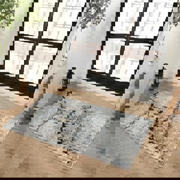 Livabliss Jolie-Abstract Grey Blue Ivory Brown Modern Marble Rug