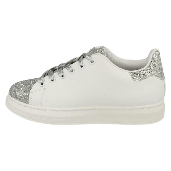 Spot On Ladies Spot On Lace Up Trainer Pump with Glitter