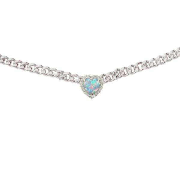 Loves Frequency™ Mini Silver Plated Multi Coloured Fire Opal Heart Choker BLOOMTINE | Earth Angel HQ
