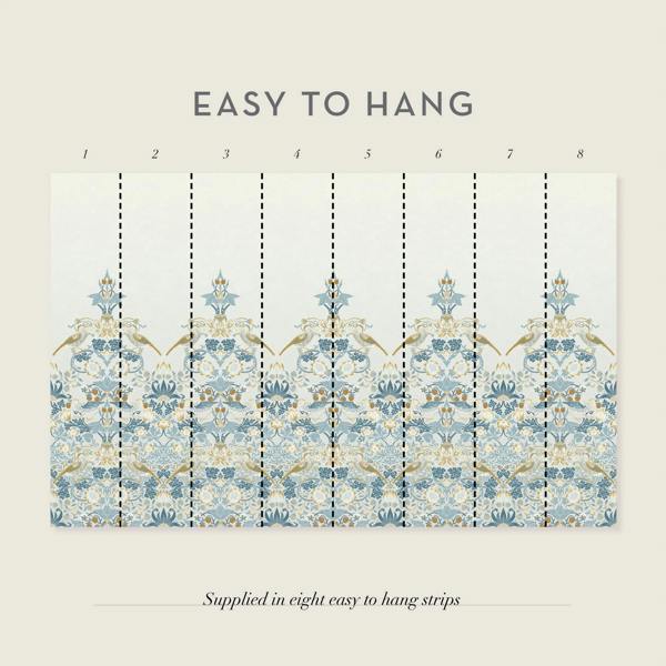 William Morris At Home Strawberry Thief Fixed Size Mural | Soft Blue