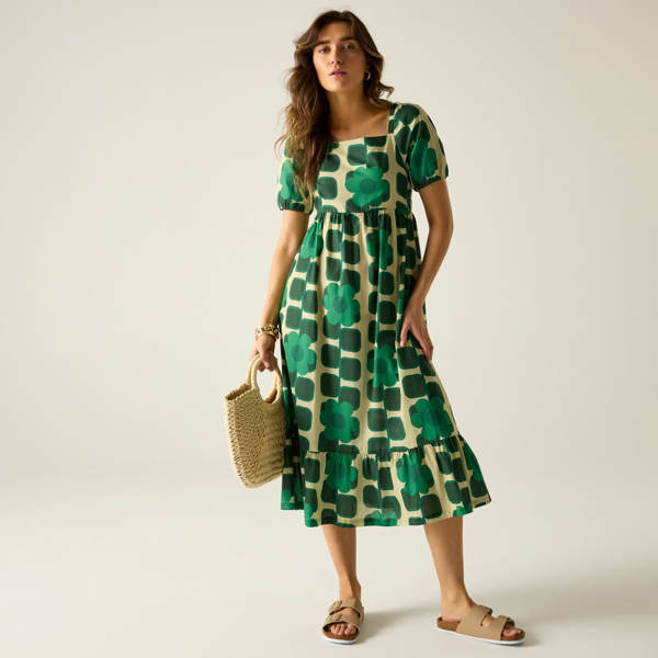 Regatta Womens Orla Kiely Giant Square Flower Summer Midi Dress - Green