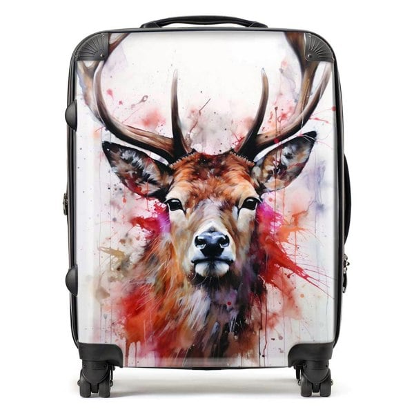 Warren Reed Watercolour Splashart Stag Face Suitcase