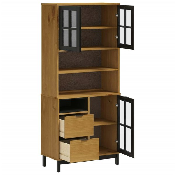 Berkfield Highboard with Glass Doors FLAM 80x40x180 cm Solid Wood Pine