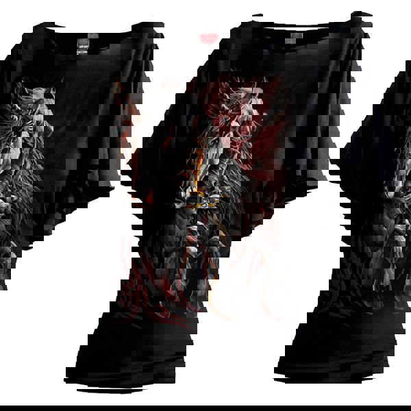 Spiral Direct INFERNAL UNICORN - Boat Neck Bat Sleeve Top Black