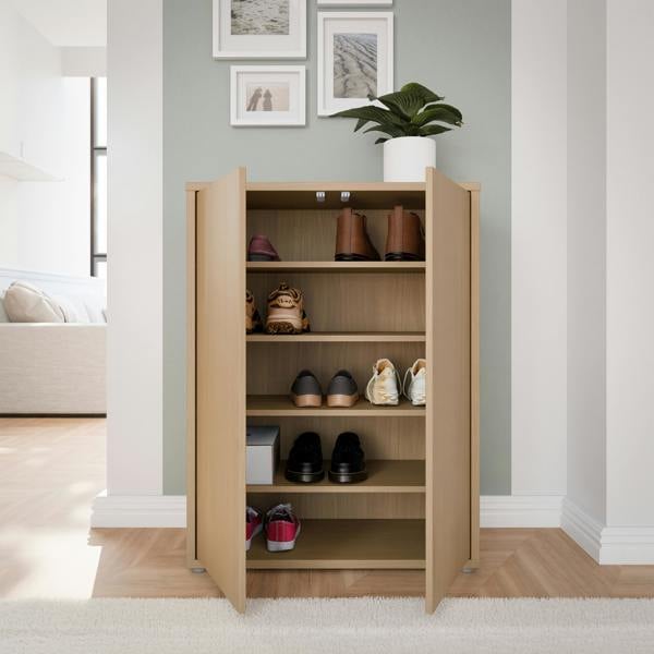 Furniture To Go Alice Springs Shoe Cabinet with 2 Doors Push-to-Open in Elegancia Oak