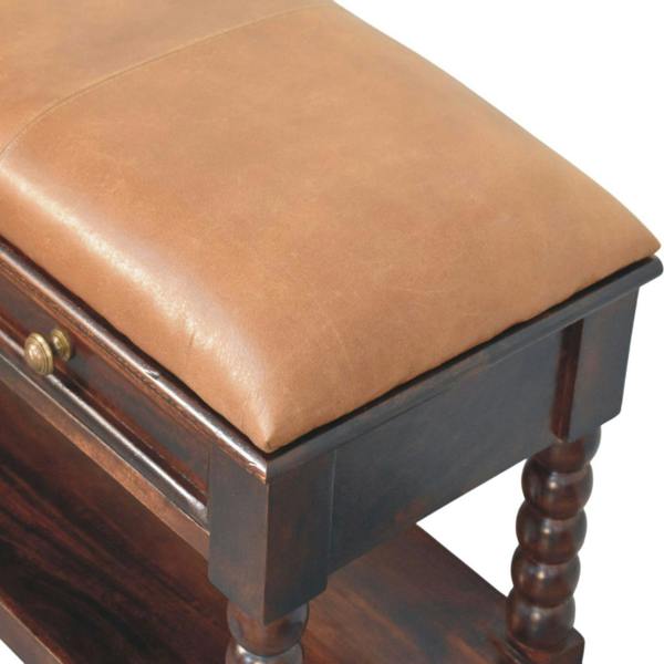 Artisan Furniture Solid Wood Spindle Winewood Leather Bench