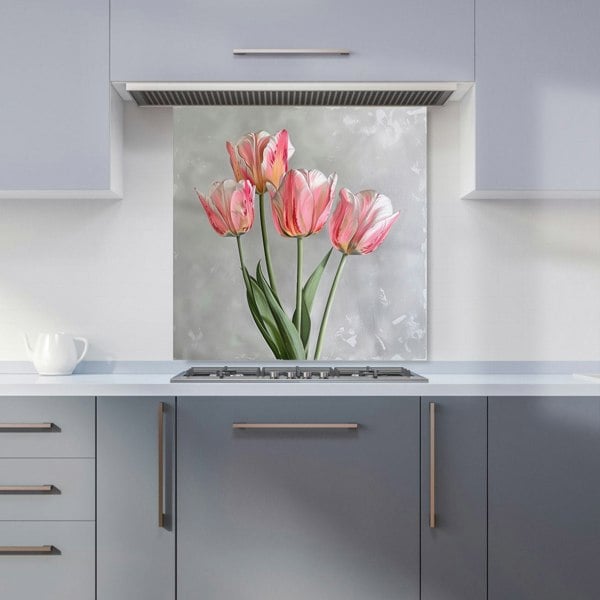 Warren Reed - Designer Painted Pink Tulips Kitchen Splashback