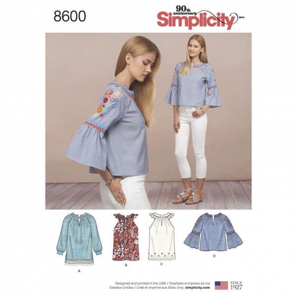 Simplicity Sewing Pattern 8600, Tops for Women, H5 (6-8-10-12-14) - Intermediate