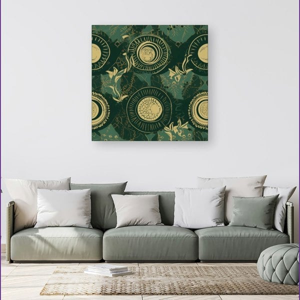 Warren Reed Abstract Green Gold Moon Pattern Canvas