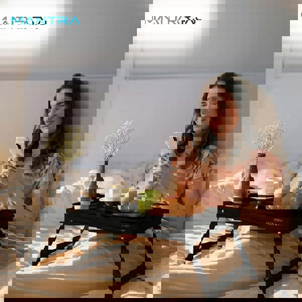 MANTRARAJ Bamboo Bed Tray Table with Foldable Legs And Handles Breakfast Tray for Sofa, Bed, Platters Lap Tray (Black)