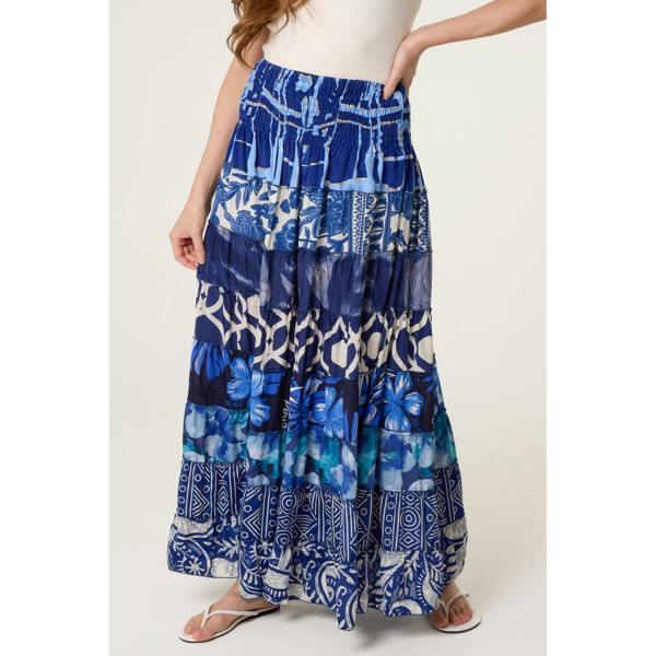 Blue Vanilla Multi Print Shirred Skirt
