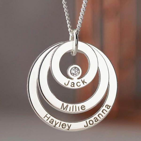 Christopher James of London Sterling Silver Engraved Triple Disc Personalised Family Necklace With Diamond