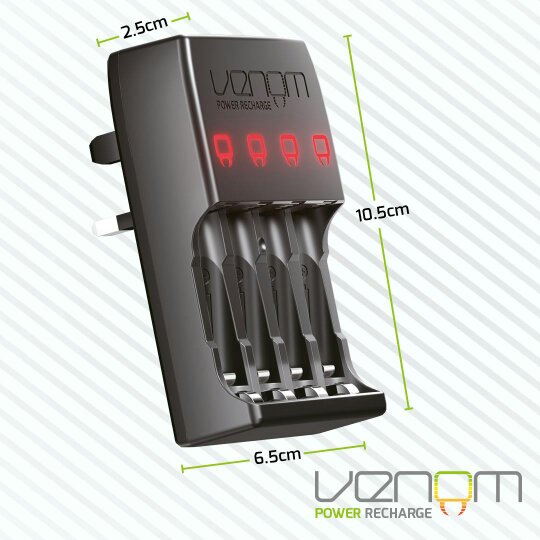Venom Pro Charge Plug In Wall Battery Charger plus 4 x AA and 4 x AAA Rechargeable Batteries
