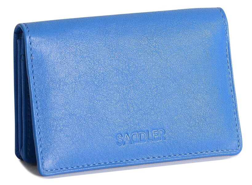 SADDLER JESSICA Leather Credit Card Holder with RFID Protection - 2 Sections and ID Window - Electric Blue