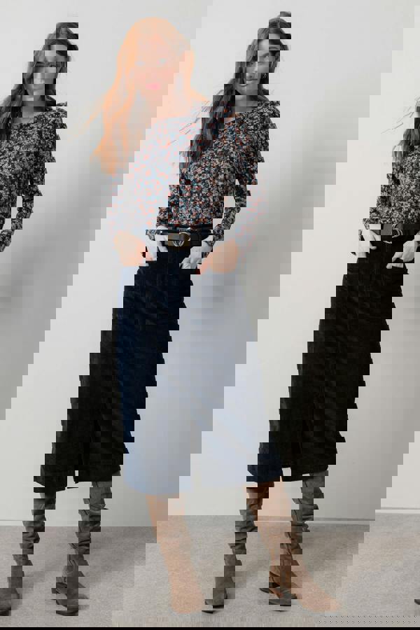 Lily & Me Penrose Stretch Jumbo Cord Midi Skirt Navy