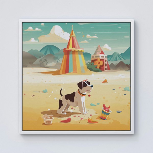 Warren Reed Doggy On A Beach Holiday Framed Canvas