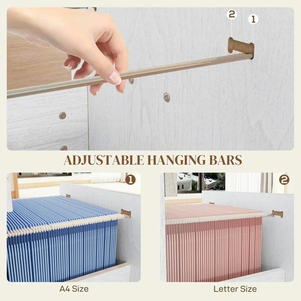 White wood-effect cabinet with adjustable hanging bars for A4 and letter files