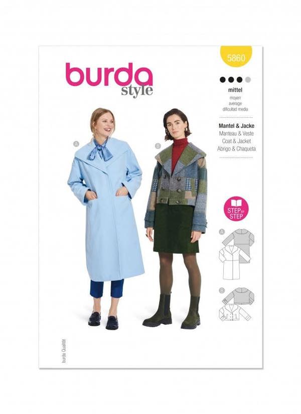 Burda Sewing Pattern 5860 Jackets and Coats For Women, 8-18 (34-44) - Intermediate