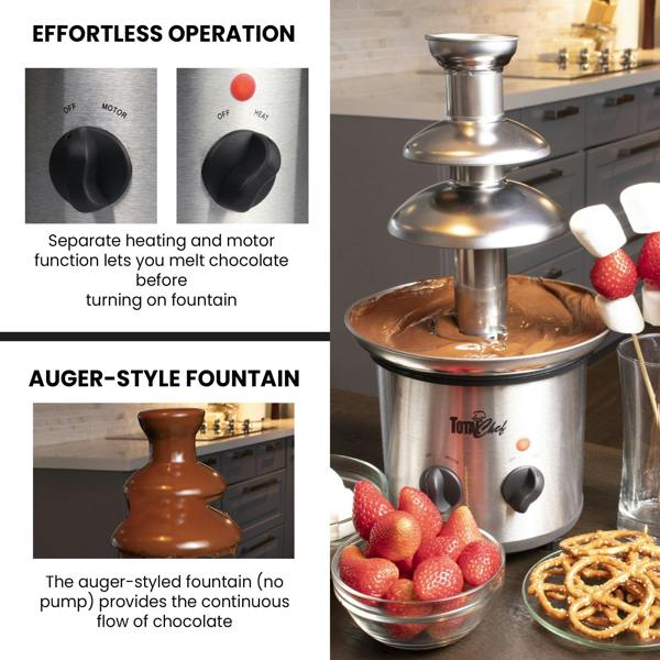 Total Chef Large Chocolate Fountain 3 Tier Electric Fondue Machine for Weddings, Parties & Events