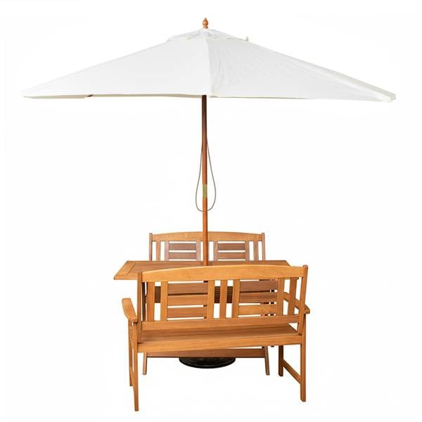 Samuel Alexander Outdoor 4 Person Folding Rectangular Wooden Garden Dining Table Benches Cream Parasol and Base Set