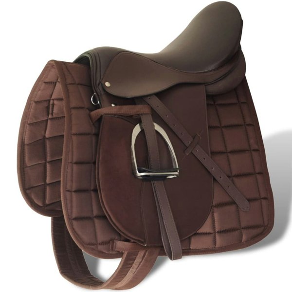 Berkfield Horse Riding Saddle Set 17.5" Real Leather Brown 18 cm