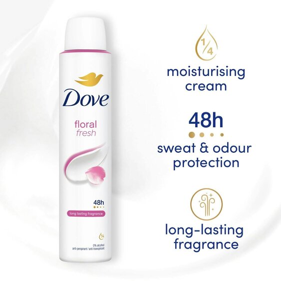 Dove Anti-Perspirant Deodorant Floral 12x200ml, 48H Sweat Protection for Women