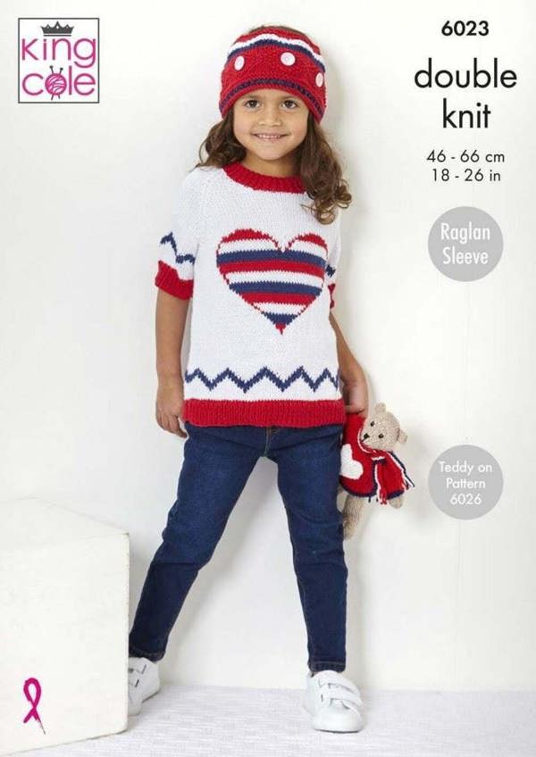 King Cole Cottonsoft DK Knitting Pattern 6023, Sweaters, Headwear, Hoodies for Kids, 18 - 26 Inches