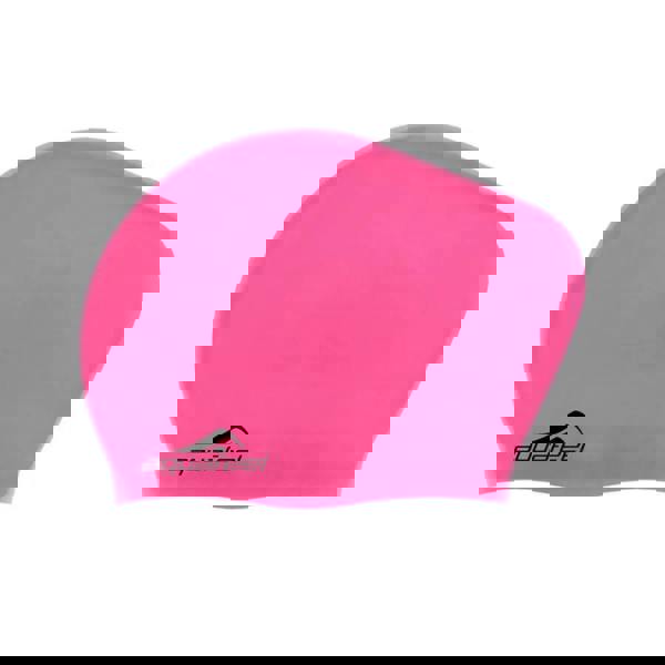 Pink Aquafeel long hair adult silicone swim cap with logo