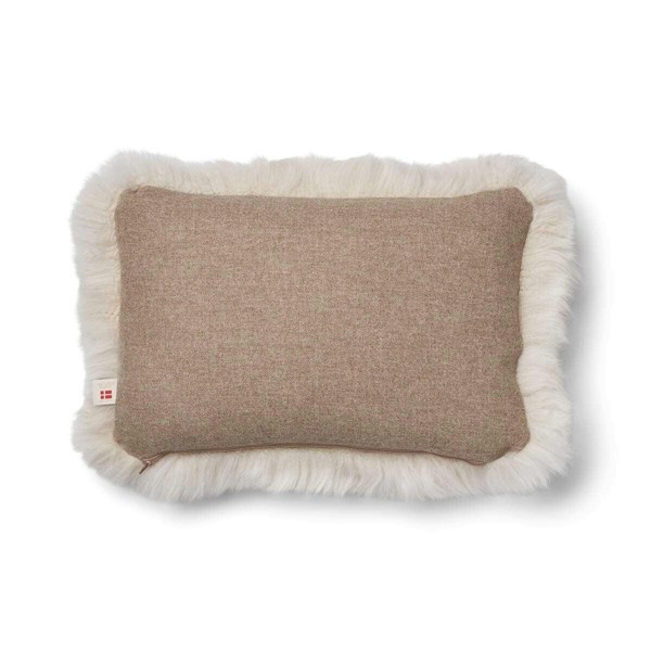 Natures Collection Long-Wool Sheepskin Cushion | 52x52 cm - Beige/Linen - 34x52 cm