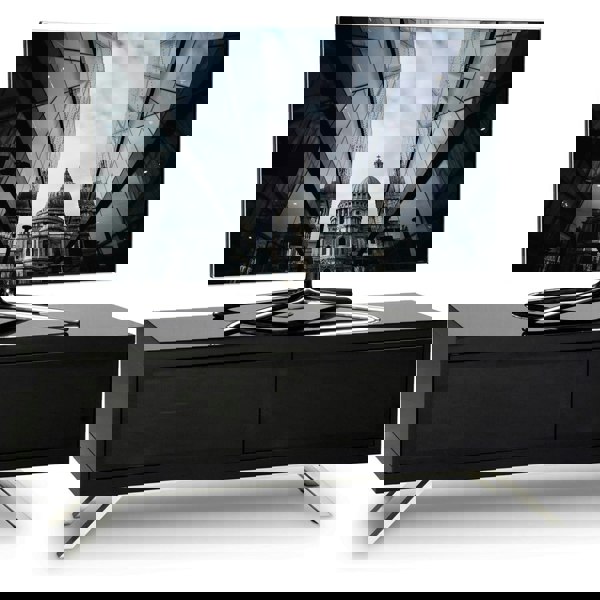 MDA Designs TUCANA 1200 HYBRID Black TV Stand BeamThru Remote-Friendly Doors up to 60" Flat Screen TV Multimedia Cabinet