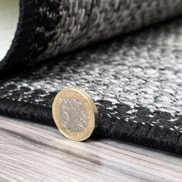 Non-Slip Grey Black Rug Geometric Border Design Flat Weave Kitchen Dining Room Living Room Area Mat