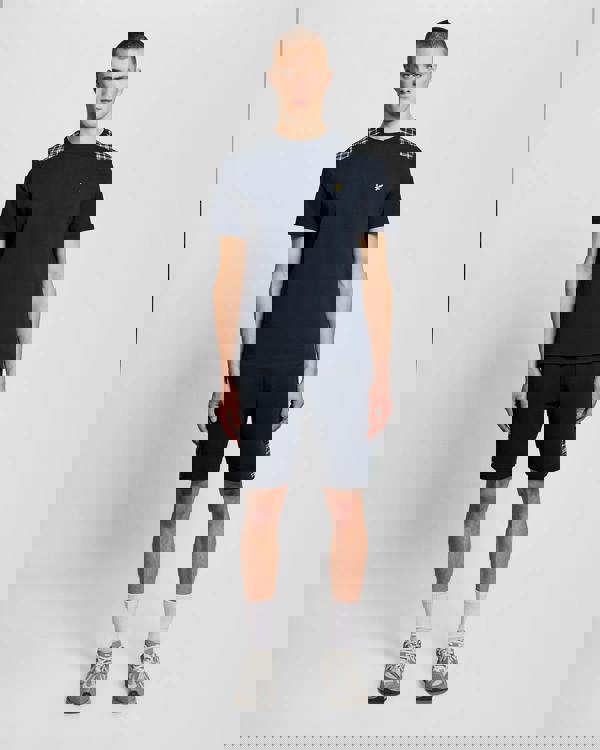 Lyle & Scott Check Panelled Mens T-Shirt - Z271 Dark Navy | CHO | Designer Mens Short Sleeve T-Shirts